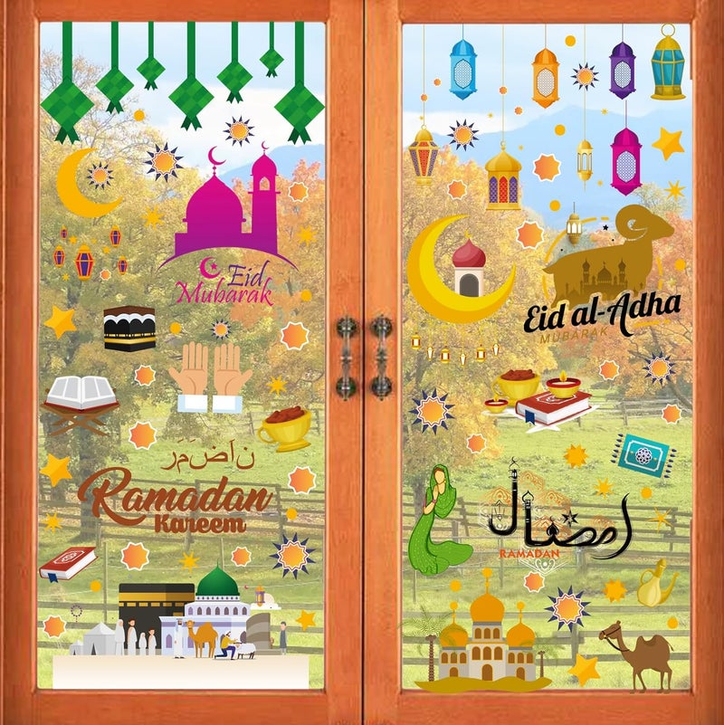 i-Beeboo Ramadan Decorations Window clings Eid Mubarak Window Stickers Party Supplies Decorations Muslim Happiness Ramadan Eid Al-fitr Window Decor for Home Window Stickers - Image 2